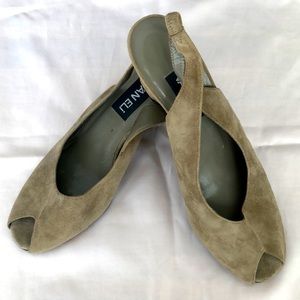 Van Eli Taupe Suede Peep Toe Wedge Slingbacks Shoes Sz 8.5M Brown